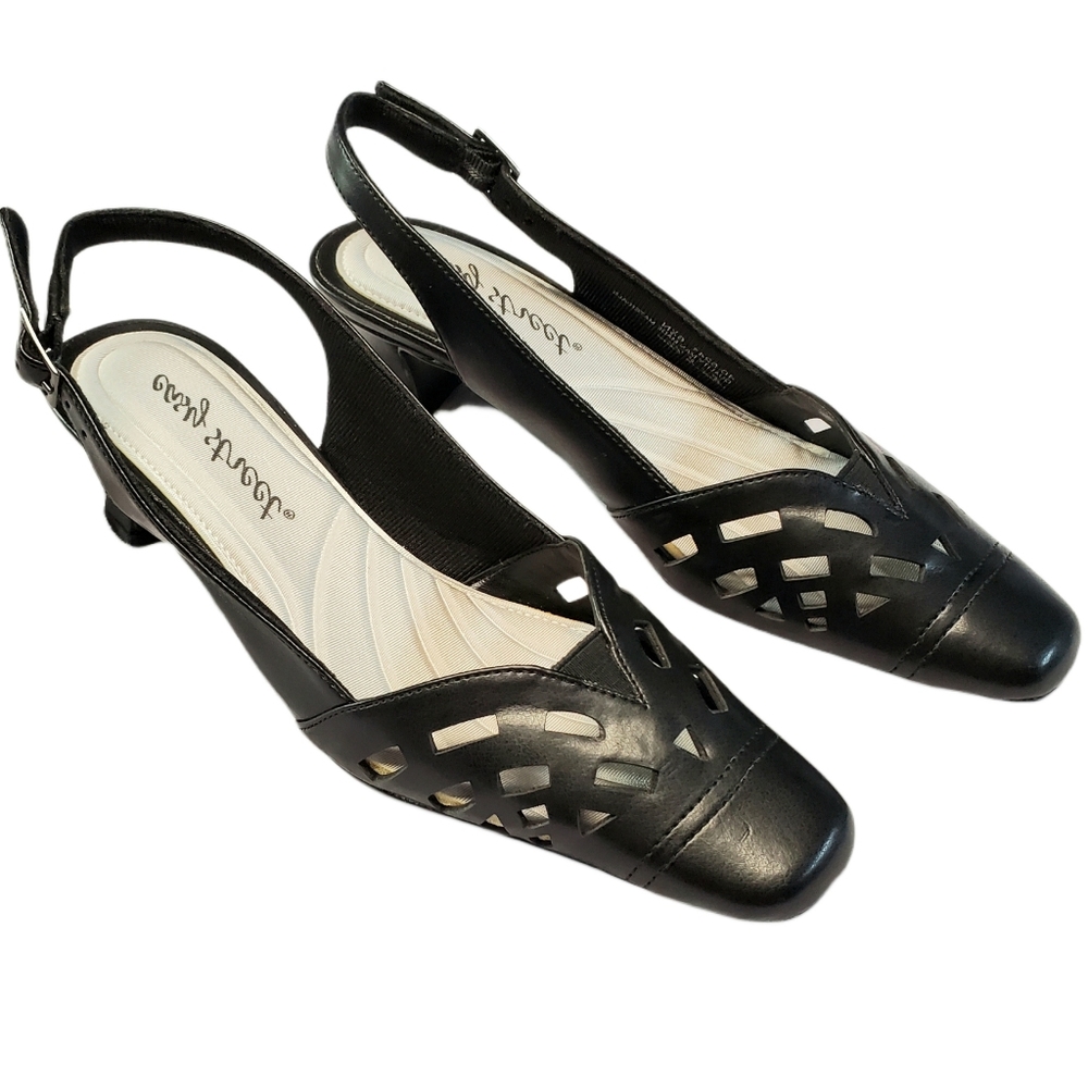 Easy Street Black 2 Inch Slingback Block Kitten Heels Size 6.5 Narrow